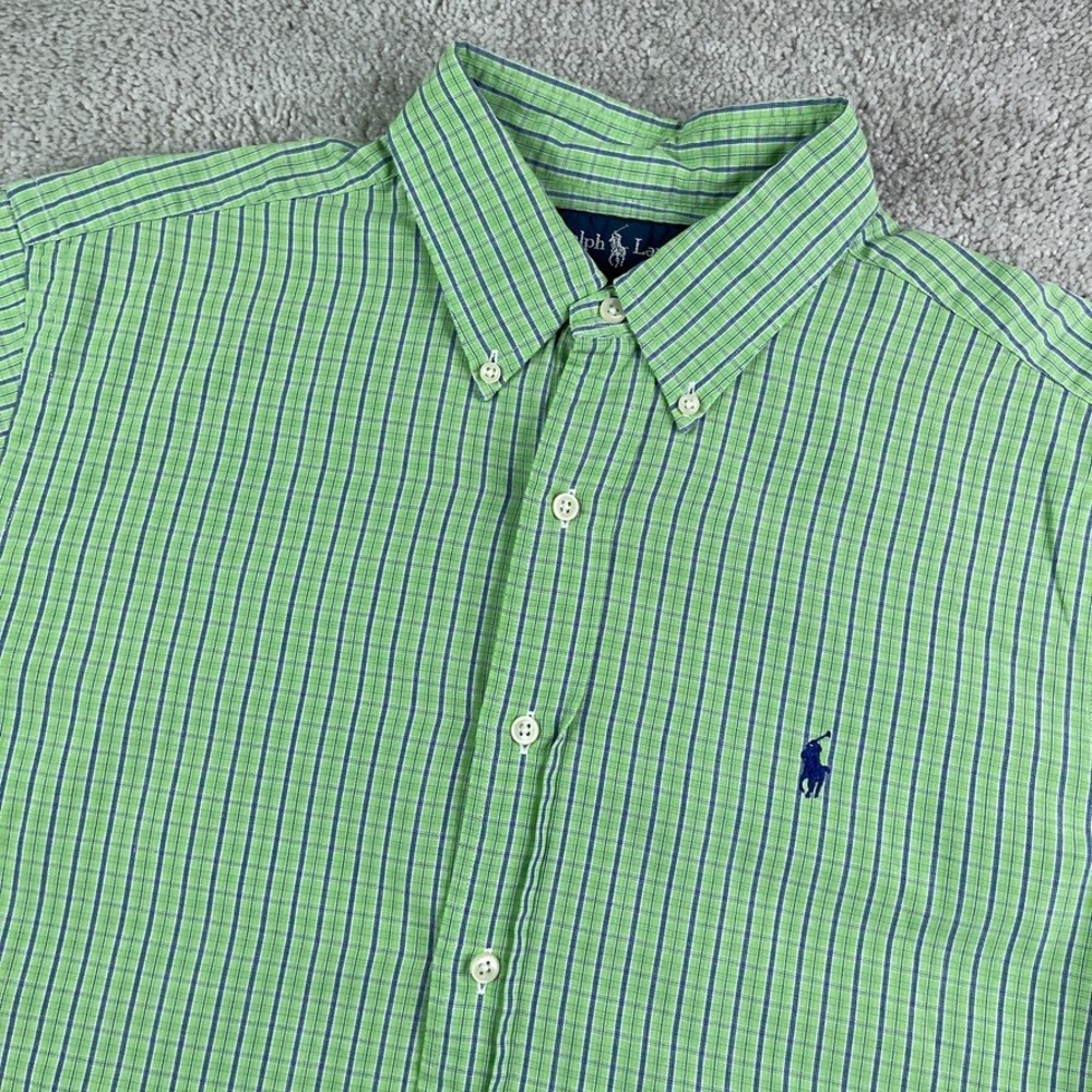 Ralph Lauren Shirt Mens Large Green Check Classic Fit Short Sleeve Button Down